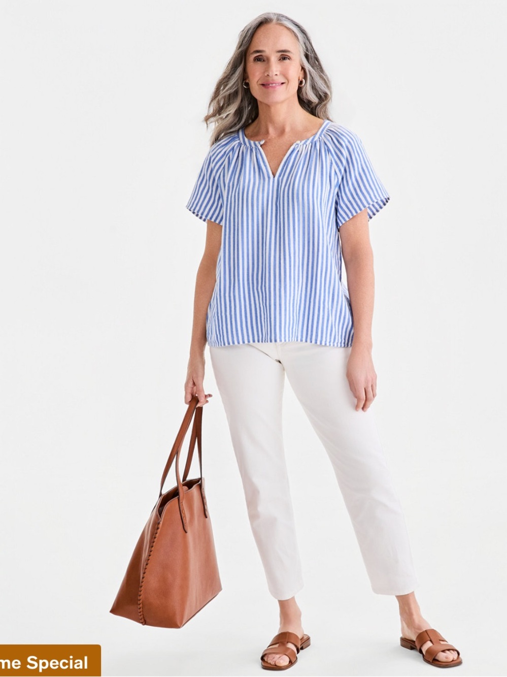 beachlunchlounge Blue and White Striped Peasant Top